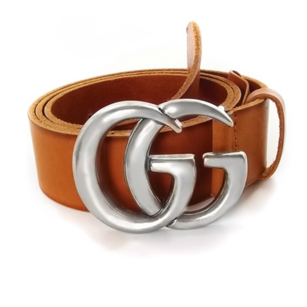 Leather belt with double G buckle